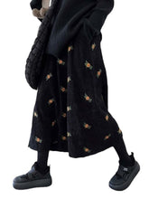 Load image into Gallery viewer, Retro Brown Corduroy Skirt , Embroidery Floral Midi Skirt
