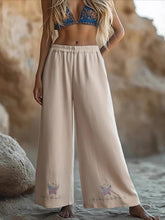 Load image into Gallery viewer, Floral Butterfly Embroidery ,Bohemian Wide Leg Pants ,Boho Trousers
