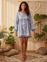 Load image into Gallery viewer, Women's Boho Floral V-Neck Mini Dress with Tassel Ties
