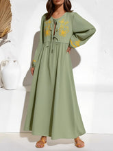 Load image into Gallery viewer, Retro Linen Cotton, Butterfly Embroidery ,Tassel Maxi  Boho Dress
