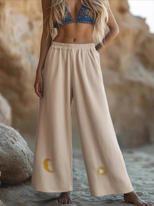 Sun and Moon Embroidery ,Bohemian Pants ,Boho Trousers