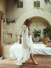 Load image into Gallery viewer, White Lace Cotton Bohemian Maxi Dress ,Boho Sundress
