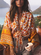 Load image into Gallery viewer, Bohemian Kimono, Boho Bikini Cover-ups,Black Floral Print

