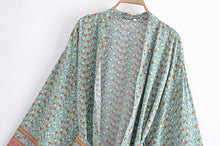 Load image into Gallery viewer, Green Floral Kimono,Beach Boho Bikini Cover-up
