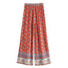 Load image into Gallery viewer, Red Floral Print Two Piece Outfits,  Rayon Cotton Boho Sets
