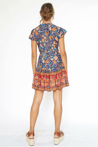 Bohemian Mini Dress, Boho Wrap Dress,Floral Print