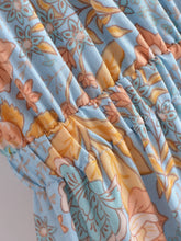 Load image into Gallery viewer, Blue Floral Print Bohemian Mini Dress , Rayon Boho Dress
