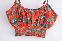 Load image into Gallery viewer, Red Floral Print Two Piece Outfits,  Rayon Cotton Boho Sets
