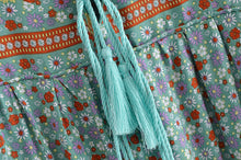 Load image into Gallery viewer, Green Floral Bohemian Maxi Dress,Rayon Cotton Boho Dress
