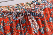 Load image into Gallery viewer, Red Floral Print Two Piece Outfits,  Rayon Cotton Boho Sets
