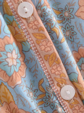 Load image into Gallery viewer, Blue Floral Print Bohemian Mini Dress , Rayon Boho Dress
