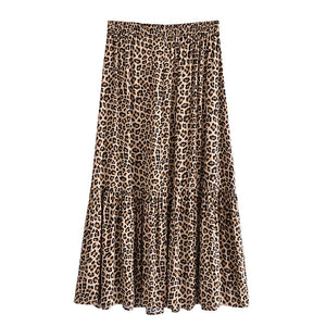 Leopard Print Bohemian Skirt,Rayon Cotton Maxi Boho Skirts
