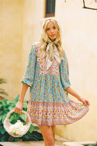 Floral print,deep V-neck,mini dress ,Boho dresses