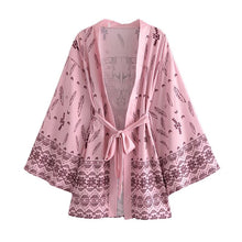 Load image into Gallery viewer, Pink Floral Print ,bohemian Robe,Boho Kimono

