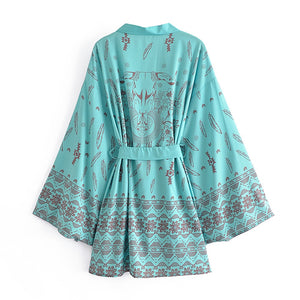 Green Floral Print，Gypsy robe Kimono