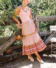 Load image into Gallery viewer, Pink Floral Print,Bohemian Long Skirt,Boho Maxi Skirt
