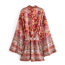 Load image into Gallery viewer, Red Floral Print ,Bohemian Robe,Boho Kimono
