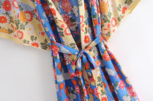 Load image into Gallery viewer, Floral Bird Print , bohemian Kimono, Boho Maxi dress robe
