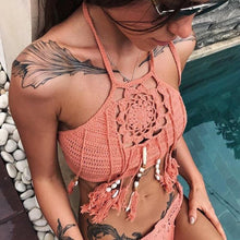 Load image into Gallery viewer, Hollow Out Tassel ,Sexy Crop Tops
