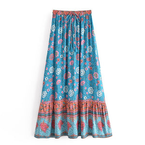 Purple Floral Print,Bohemian Skirt,Boho Maxi Skirt