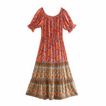 Load image into Gallery viewer, Floral Print Sundress,off Shoulder Boho Dress ,Maxi Dress
