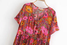 Load image into Gallery viewer, Red Floral Print,Bohemian Maxi Sundress,Boho Dress
