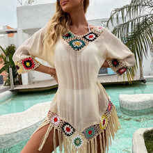 Load image into Gallery viewer, Solid hollow,Bohemian mini dress,Boho sundress
