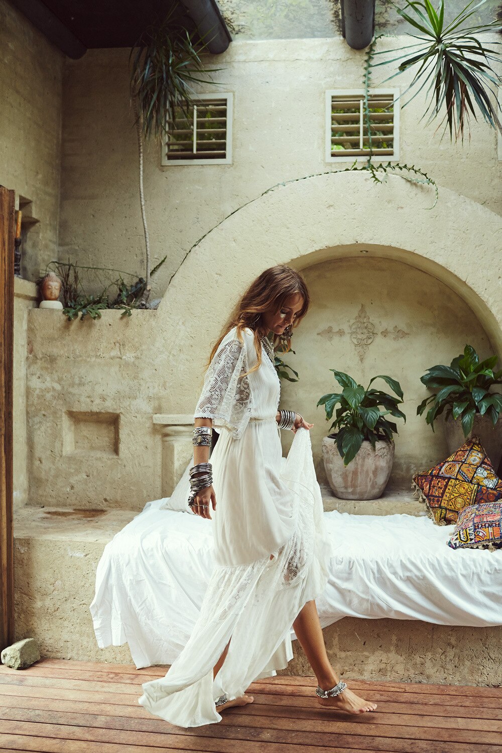 White Lace Cotton Bohemian Maxi Dress ,Boho Sundress Boho Queens White Lace Cotton Bohemian Maxi Dress ,Boho Sundress Boho Queens