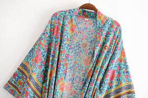 Green Floral Print,Bohemian Kimono,Boho Robe
