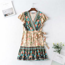 Load image into Gallery viewer, Bohemian Mini Dress, Boho Wrap Dress,Floral Print

