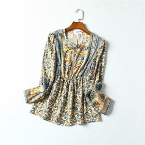 Boho Blouse, Vintage Blouse,Floral Print Tops