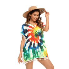 Load image into Gallery viewer, Rainbow Hollow Out ,Bohemian Mini Dress, Boho Sundress
