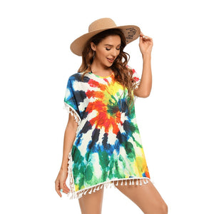 Rainbow Hollow Out ,Bohemian Mini Dress, Boho Sundress