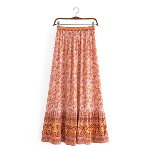Camel Floral Print,Bohemian skirt ,Boho Maxi Skirt