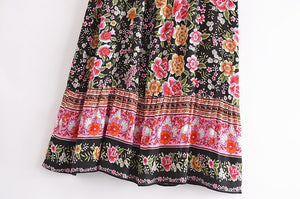 Black Floral Print，Bohemian Skirt，Boho Maxi Skirt