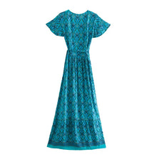 Load image into Gallery viewer, Boho Dress, Bohemian Maxi Dress,Green Floral Print
