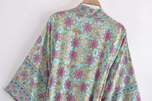 Load image into Gallery viewer, Green Floral Print ,Bohemian  Blouses,Boho Kimono

