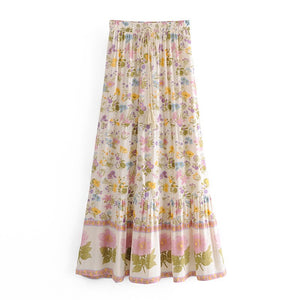 Floral Peacock Printed, Boho Maxi Skirt, Vintage Skirt