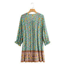 Load image into Gallery viewer, Floral print v-neck,Boho sundress,Boho mini dress
