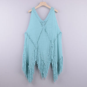 Solid hollow,Bohemian mini dress,Boho sundress