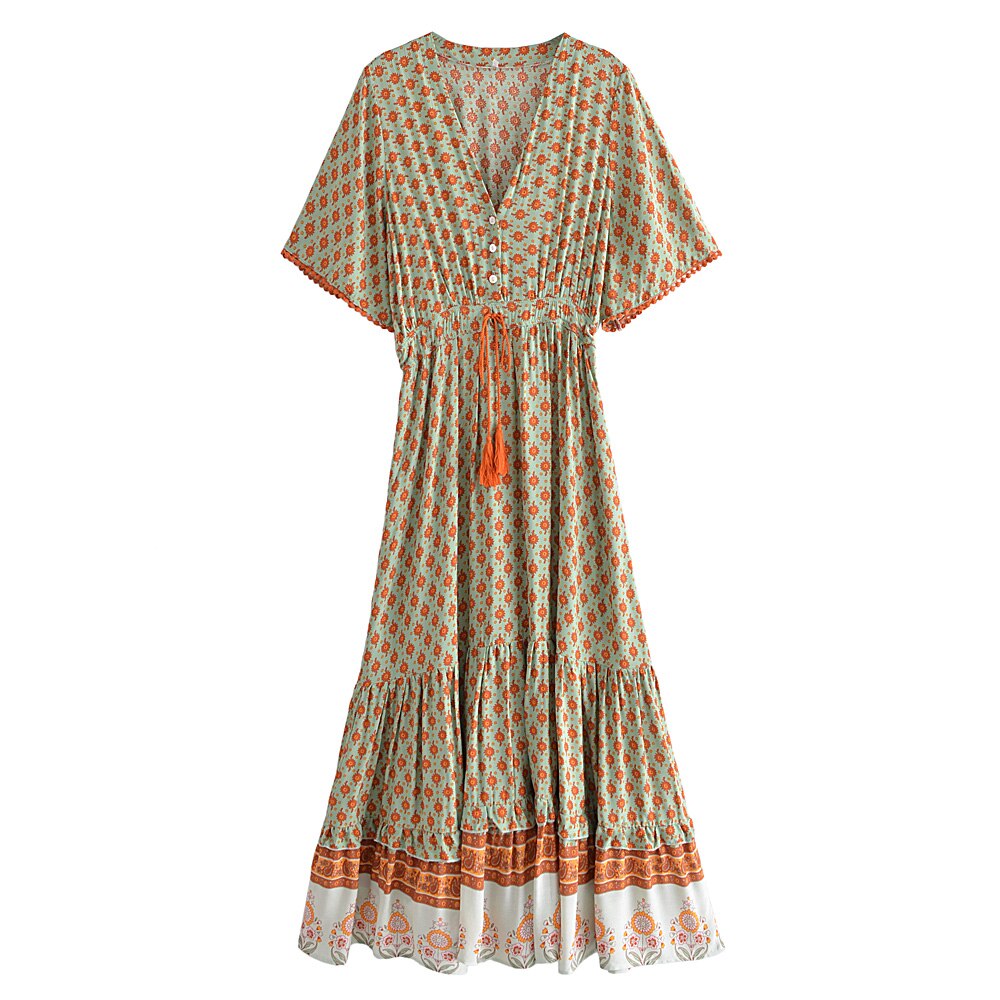 Floral Print,Bohemian Maxi Dress,Boho Dresses Robe