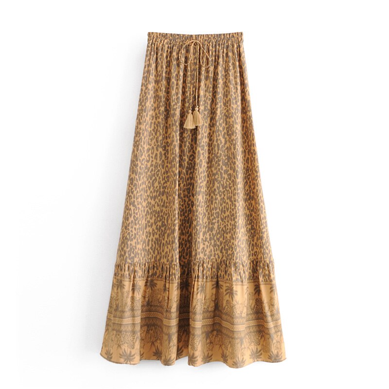 Leopard Floral print ,Boho Maxi Skirt