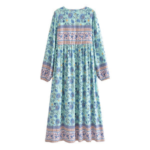 Bird Floral print，Bohemian Maxi dress，Boho sundress