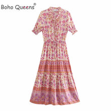 Load image into Gallery viewer, Ruffles Floral,Bohemian Midi Dress ,Boho Dress
