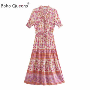Ruffles Floral,Bohemian Midi Dress ,Boho Dress