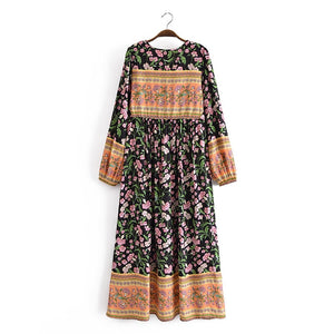 Black Floral Print ,Bohemian Maxi Dress ,Boho Dress