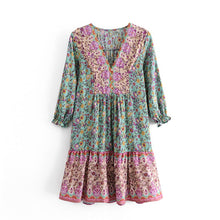 Load image into Gallery viewer, Floral print,deep V-neck,mini dress ,Boho dresses
