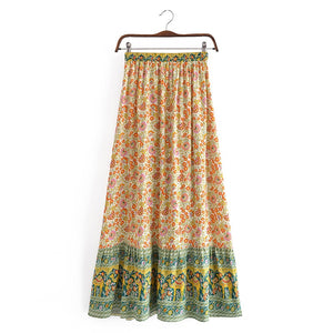 Camel Floral Print,Bohemian Maxi skirt , Boho Skirt