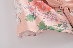 Peacock pink Floral Print, bohemian robe ,Boho Maxi Kimono