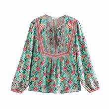 Load image into Gallery viewer, Boho Blouse, Vintage Blouse,Rose Floral Tops
